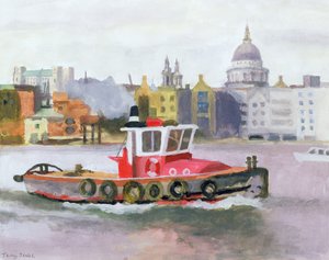 Red Tug passerer St. Pauls, 1996 (wc und gouache på papir)